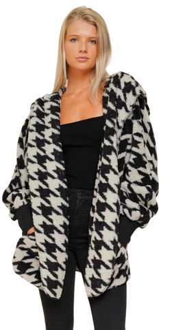 SOFT & COZY HOUNDSTOOTH SHERPA JACKET