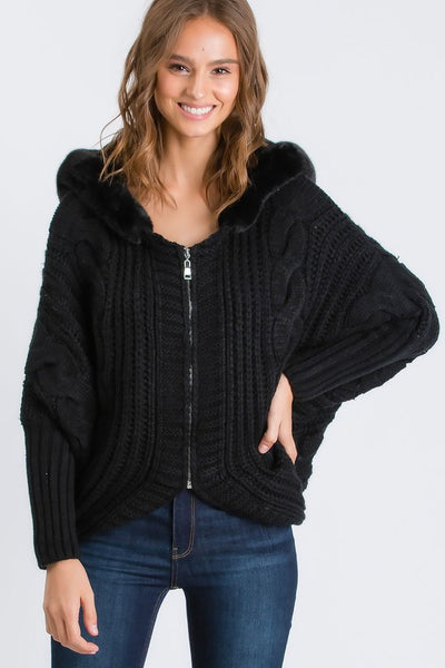 CHUNKY CABLE KNIT ZIP UP