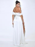 NORMA WHITE OFF SHOULDER CRYSTAL CORSET SATIN GOWN