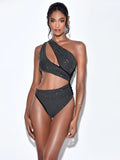 VIENNE BLACK CRYSTAL CUTOUT ONE PIECE SWIMSUIT