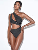 VIENNE BLACK CRYSTAL CUTOUT ONE PIECE SWIMSUIT