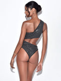 VIENNE BLACK CRYSTAL CUTOUT ONE PIECE SWIMSUIT
