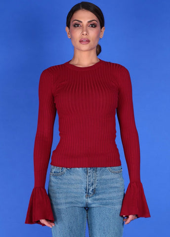 RIBBED BELL SLEEVE TOP