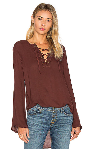 BELL SLEEVE LACE UP TOP - SHOP MĒKO