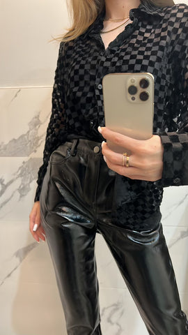 VELVET CHECKERED BLOUSE